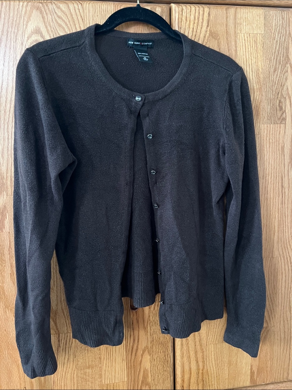 New York & Company brown button up cardigan sweater XS/S labeled med though